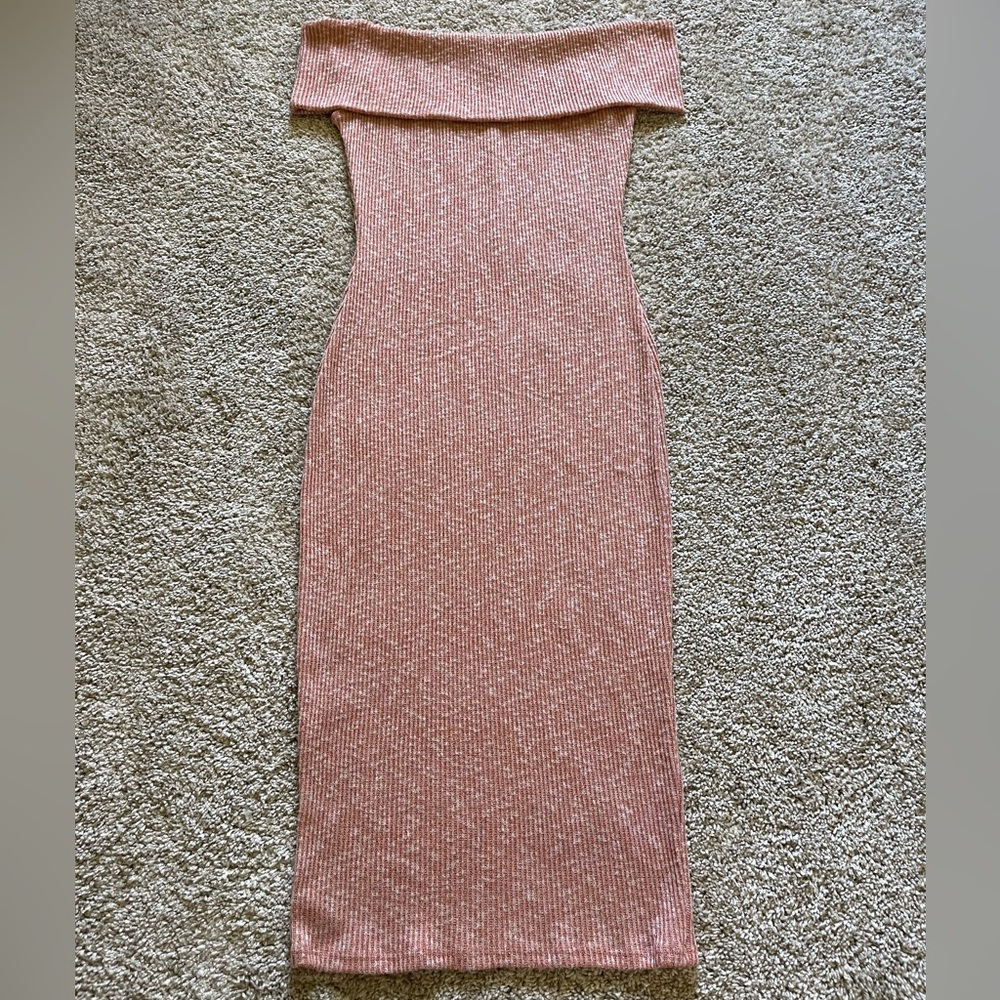 A+ Ellen Women’s Ribbed Sweater Dress Off Shoulder Size XS/S Pink Stretch